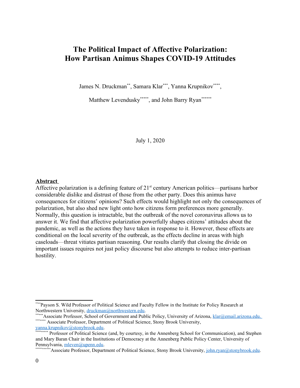 The Political Impact of Affective Polarization: How Partisan Animus Shapes COVID-19 Attitudes