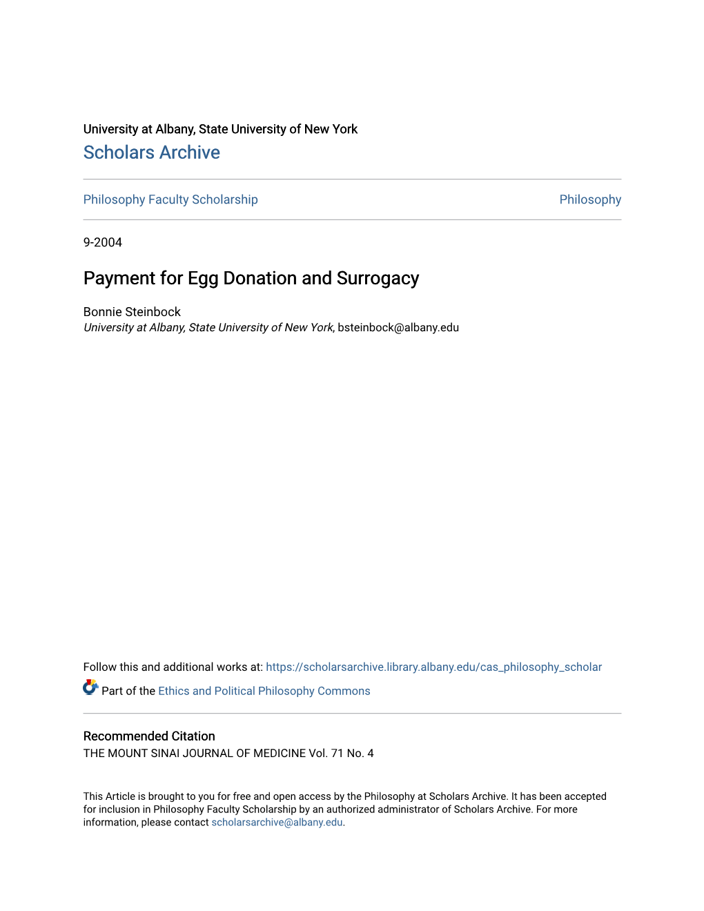 Payment for Egg Donation and Surrogacy