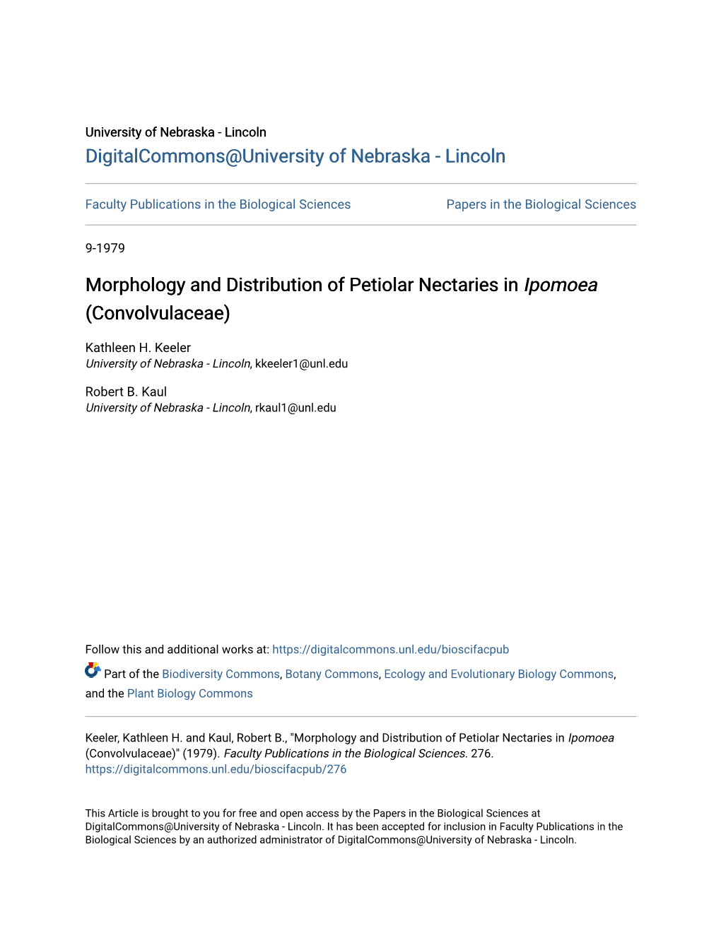 Morphology and Distribution of Petiolar Nectaries in Ipomoea (Convolvulaceae)