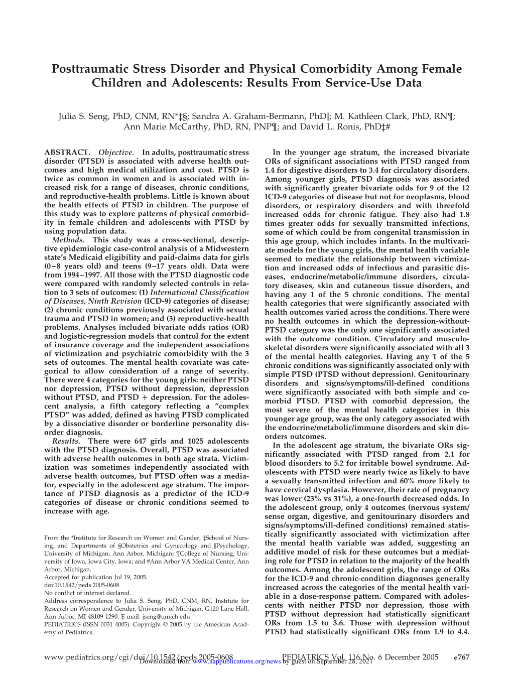 Posttraumatic Stress Disorder and Physical Comorbidity Among Female Children and Adolescents: Results from Service-Use Data