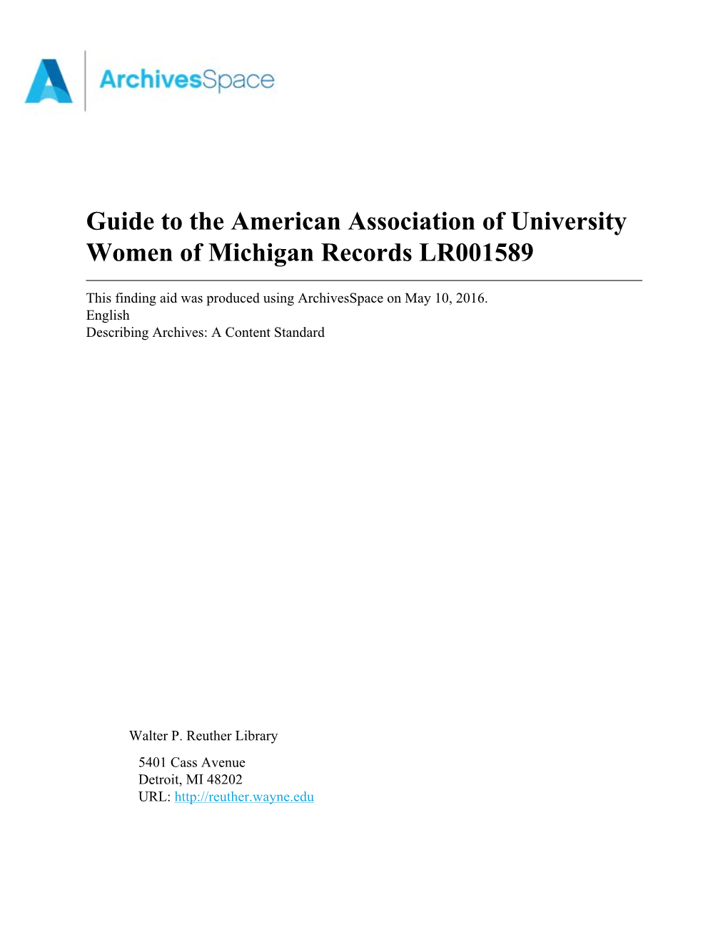 American Associatino of University Women of Michigan Records