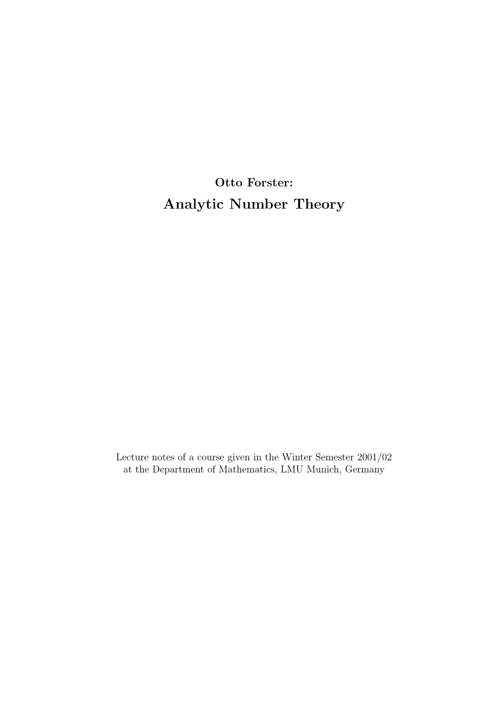 Analytic Number Theory