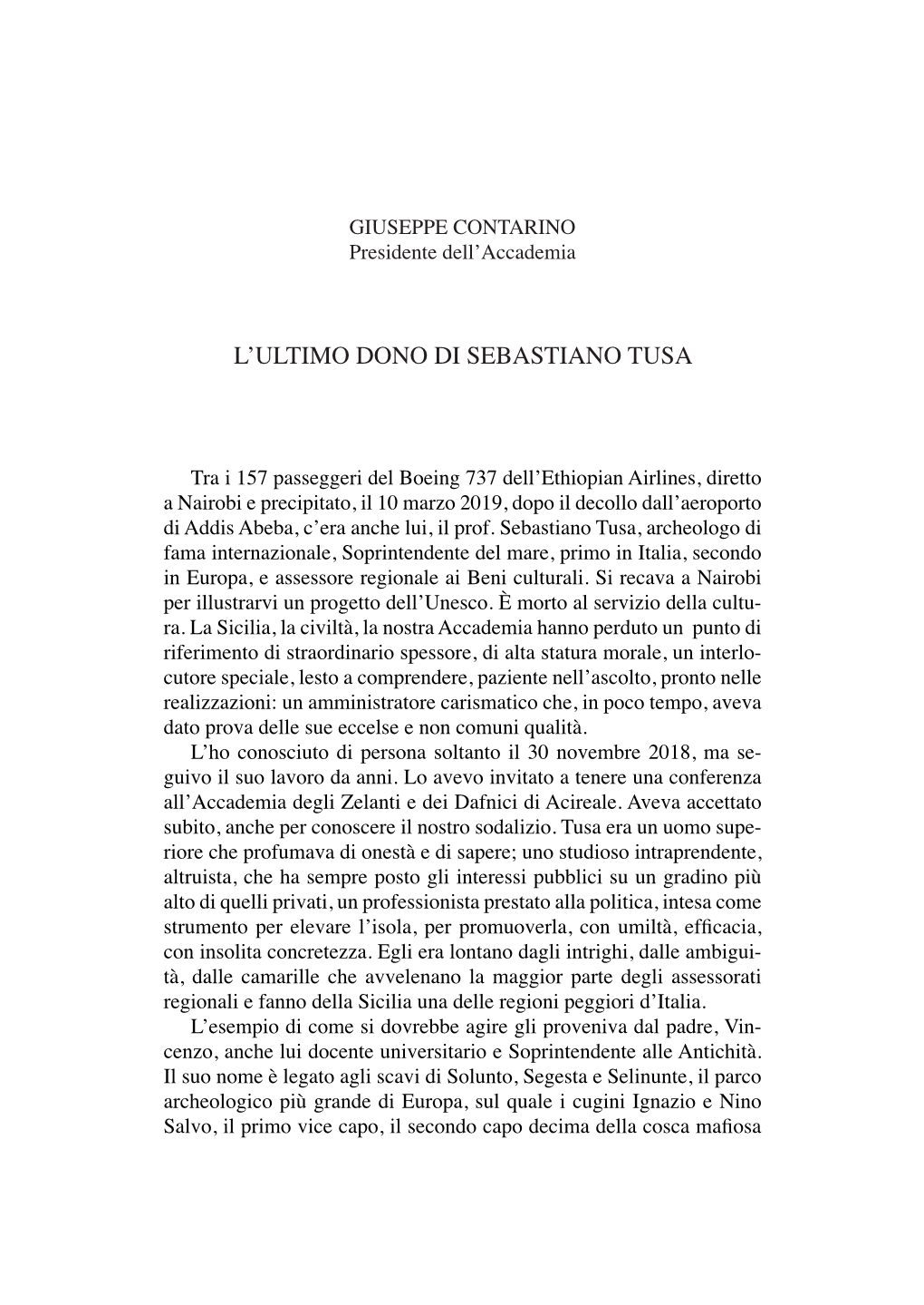 L'ultimo Dono Di Sebastiano Tusa