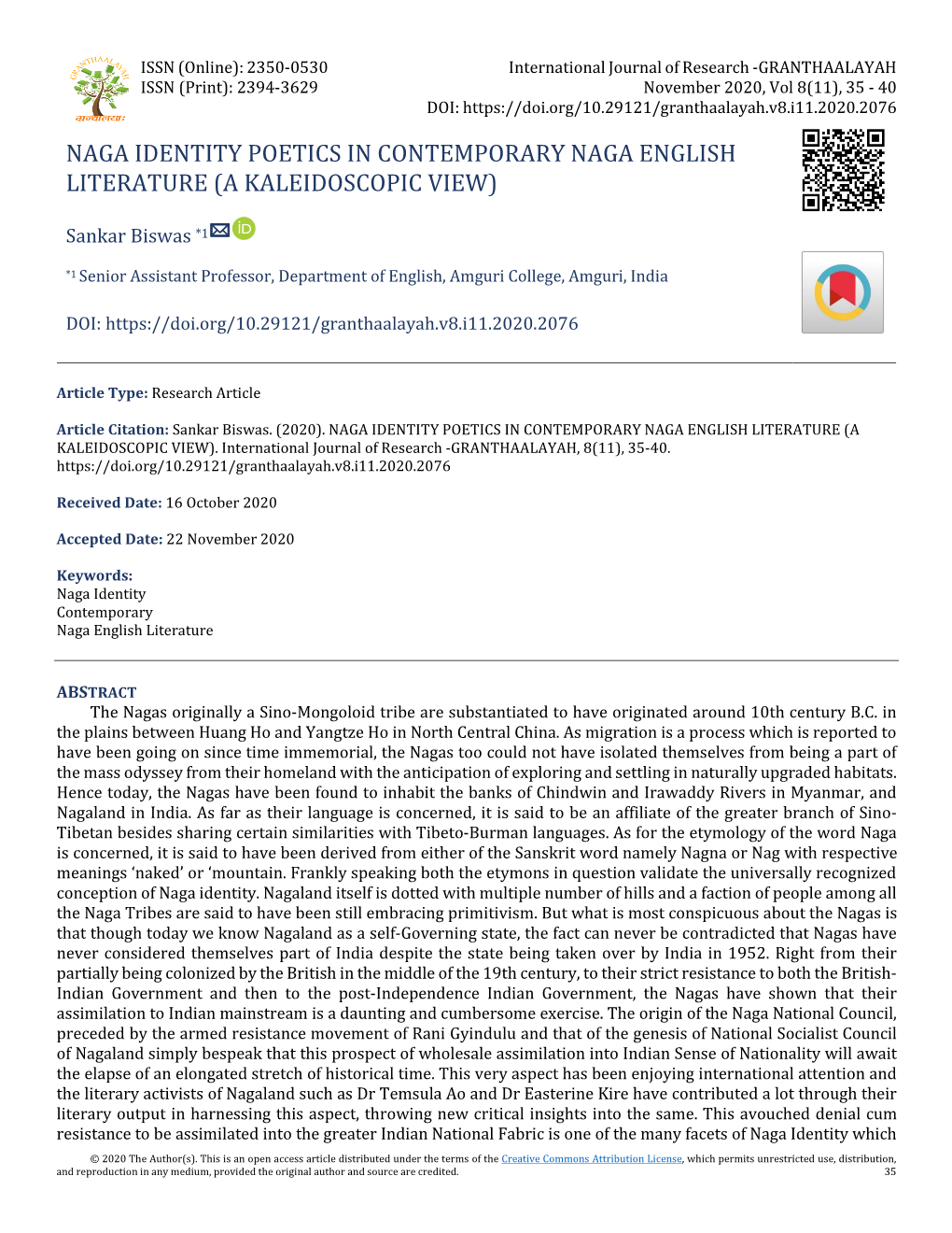 Naga Identity Poetics in Contemporary Naga English Literature (A Kaleidoscopic View)