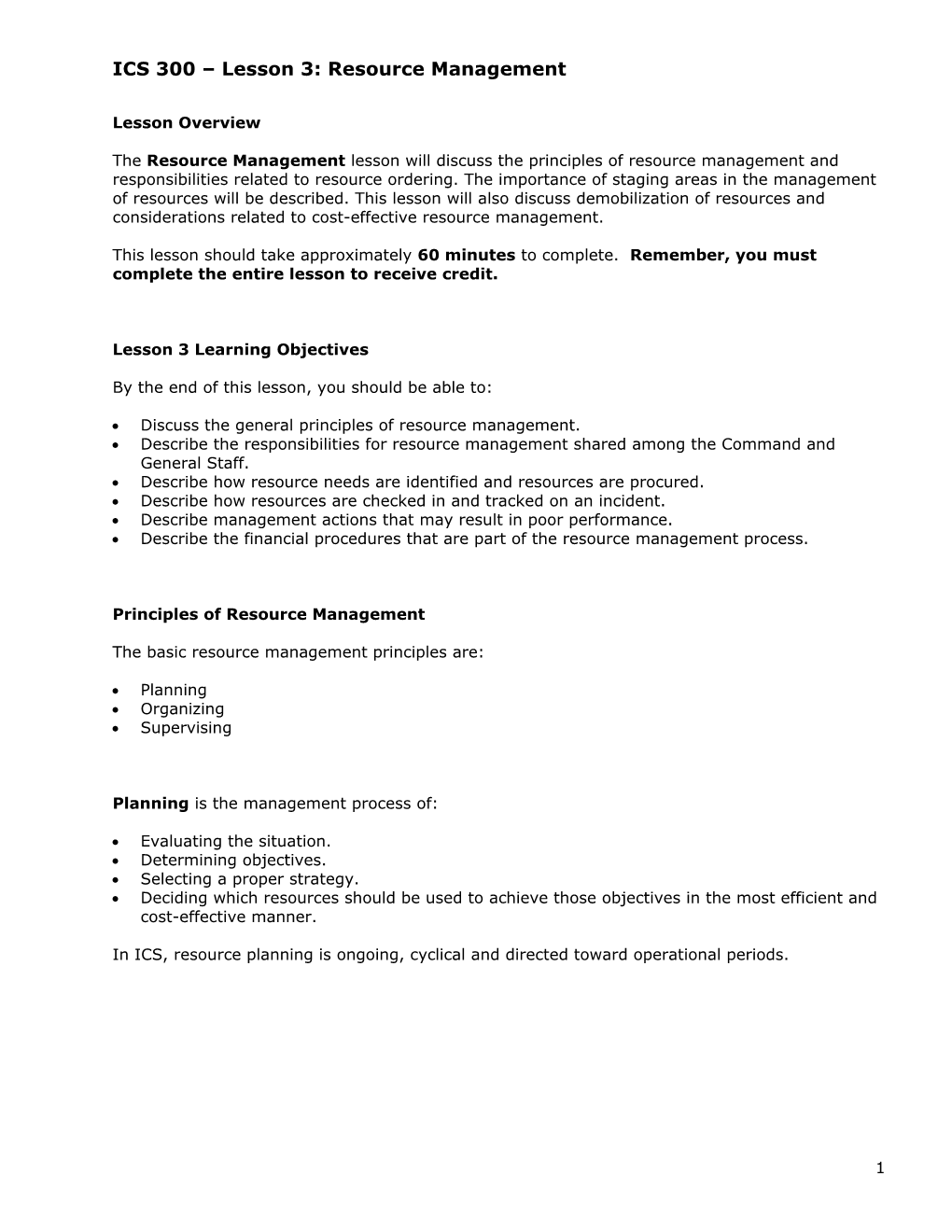 ICS 300 – Lesson 3: Resource Management