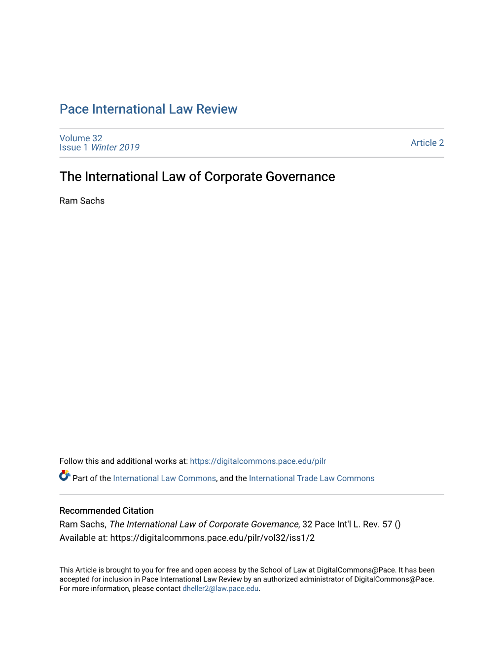 The International Law of Corporate Governance