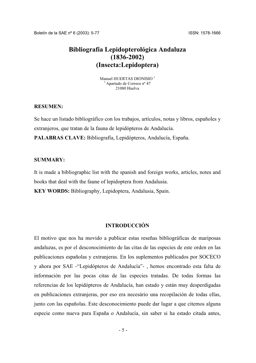 Bibliografía Lepidopterológica Andaluza (1836-2002) (Insecta:Lepidoptera)