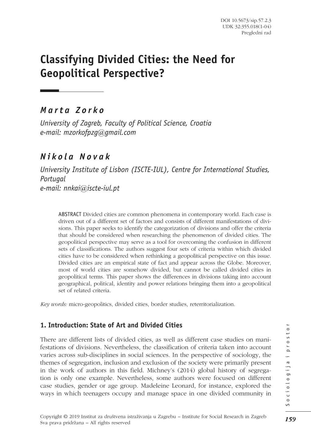 Classifying Divided Cities: the Need for Geopolitical Perspective?