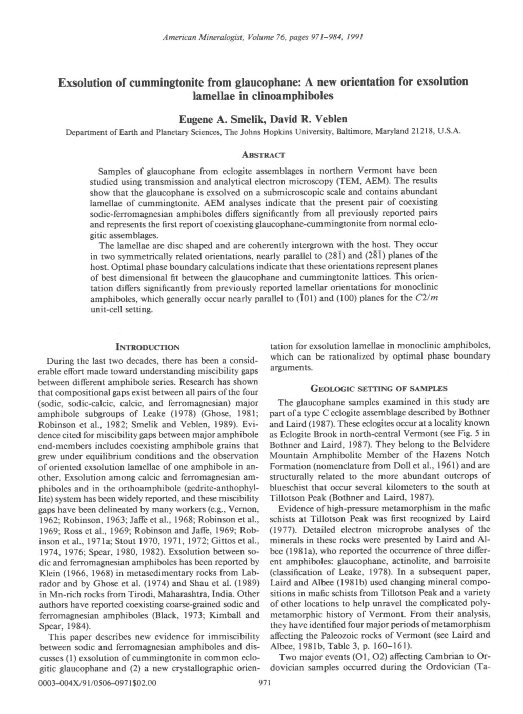 Exsolution of Cummingtonite from Glaucophane: a New Orientation For