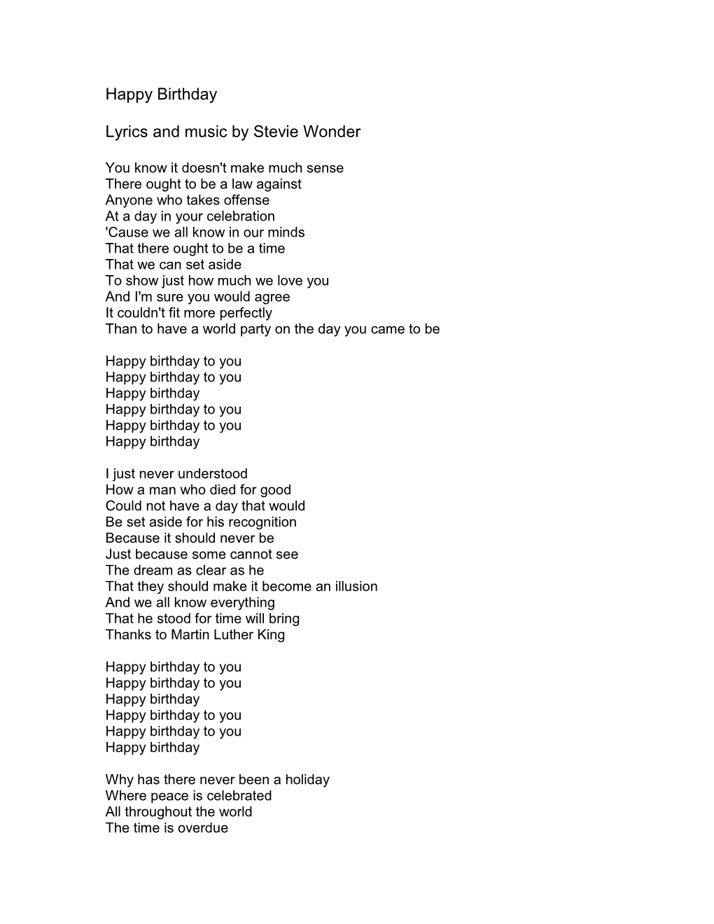 Happy Birthday Lyrics and Music by Stevie Wonder