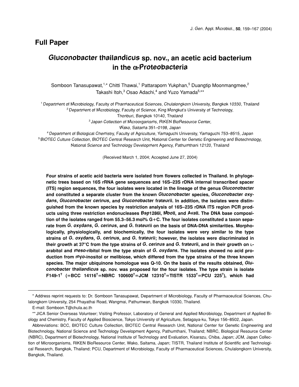 Gluconobacter Thailandicus Sp. Nov., an Acetic Acid Bacterium in the Α-Proteobacteria