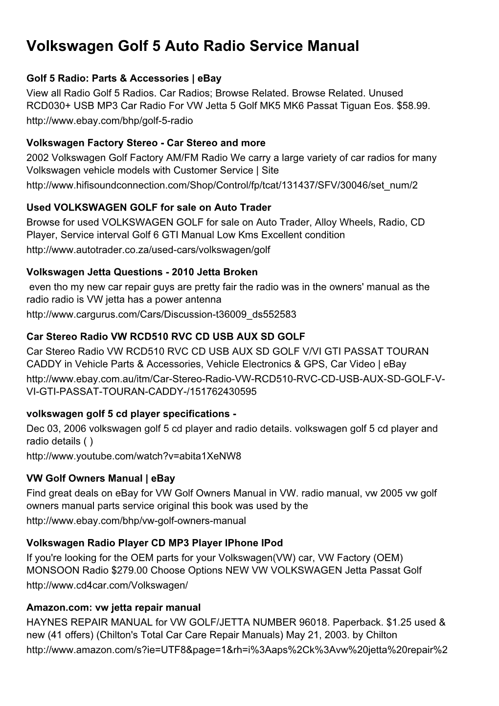 Volkswagen Golf 5 Auto Radio Service Manual