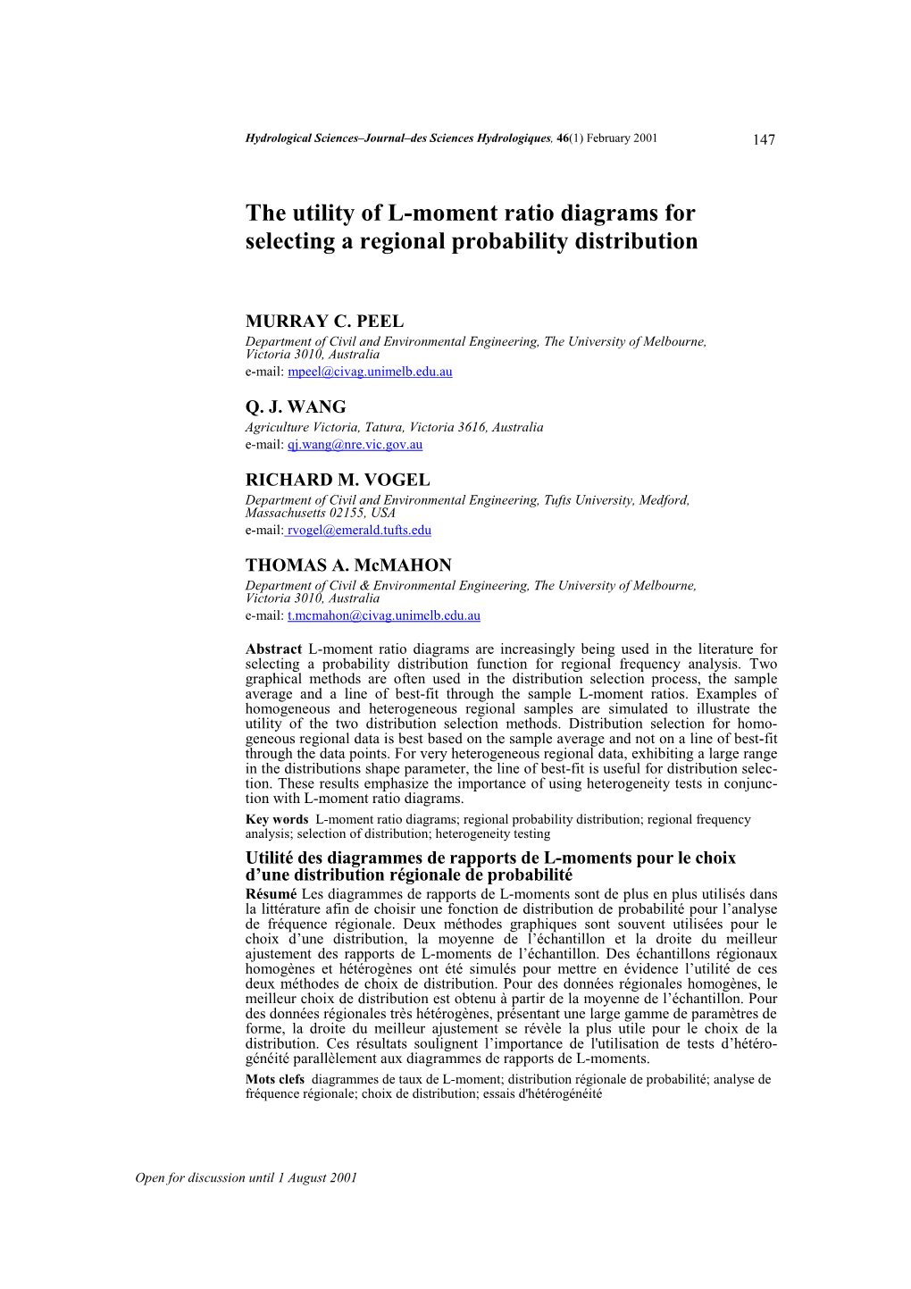 The Utility of L-Moment Ratio Diagrams for Selecting a Regional Probability Distribution