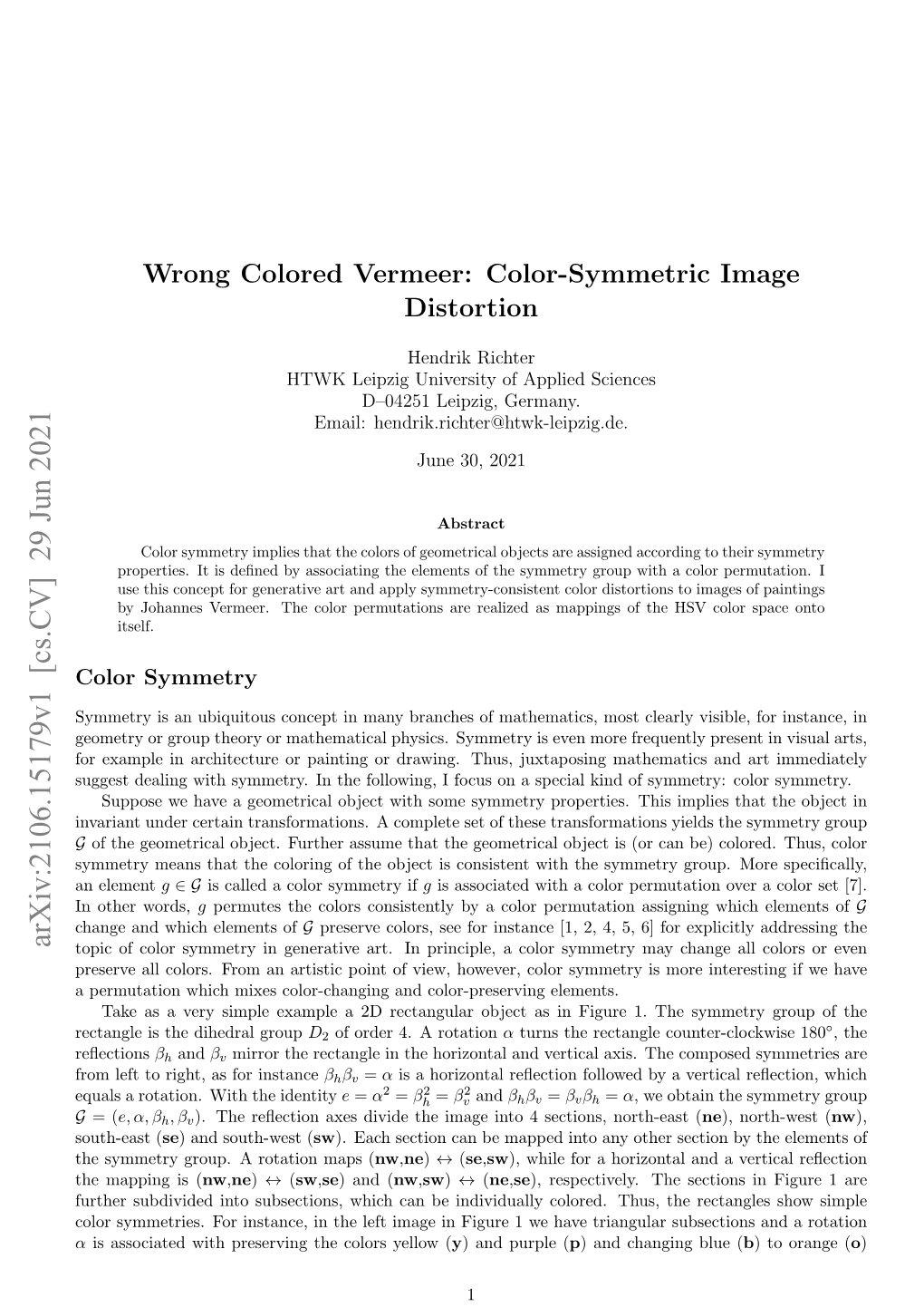 Wrong Colored Vermeer: Color-Symmetric Image Distortion