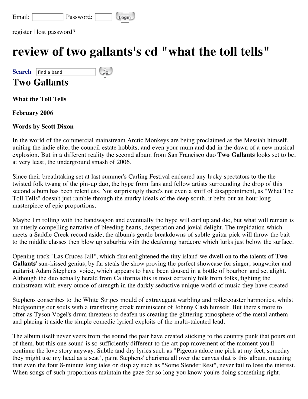 Review of Two Gallants's Cd 