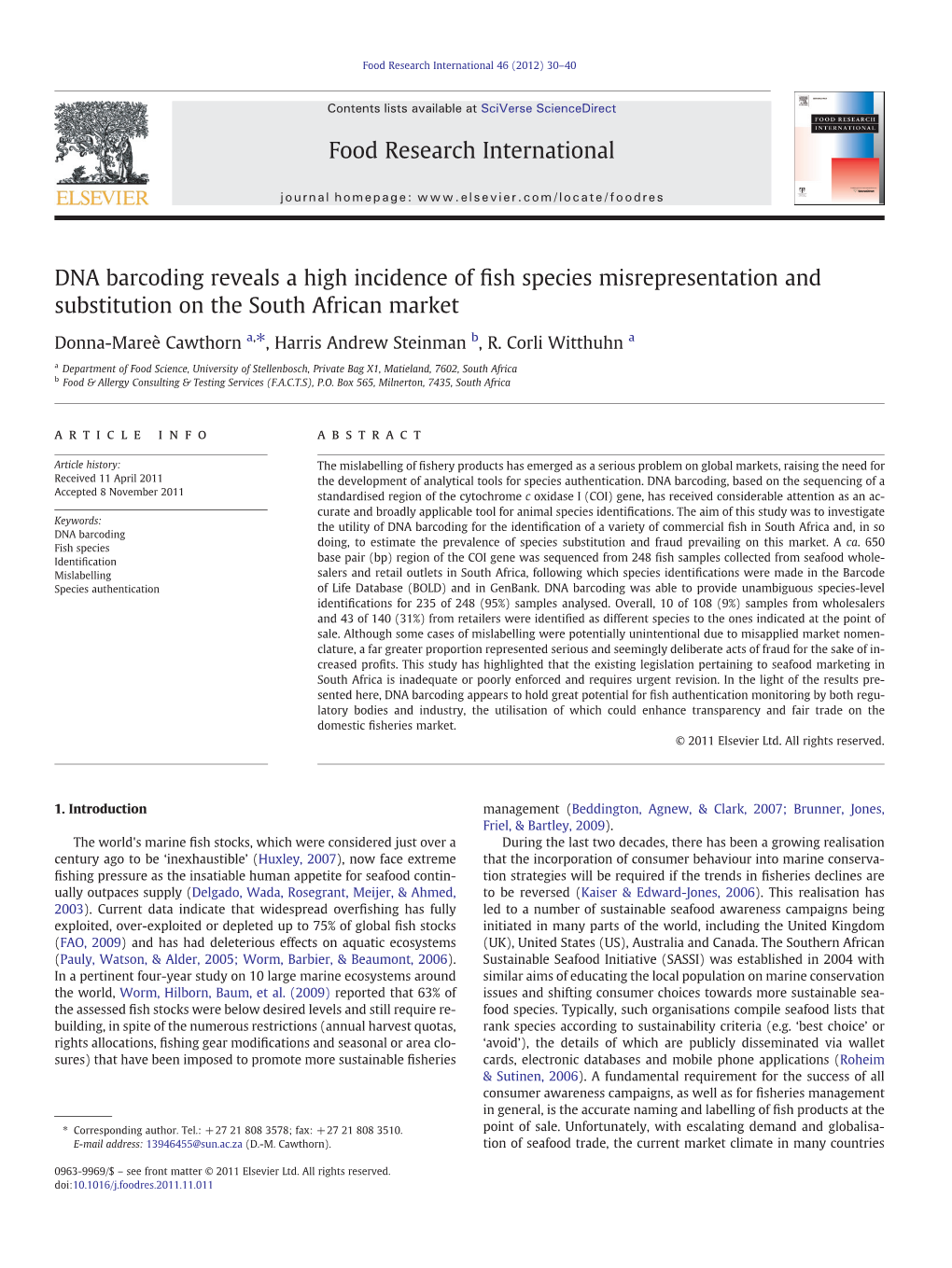 DNA Barcoding Reveals a High Incidence of Fish Species