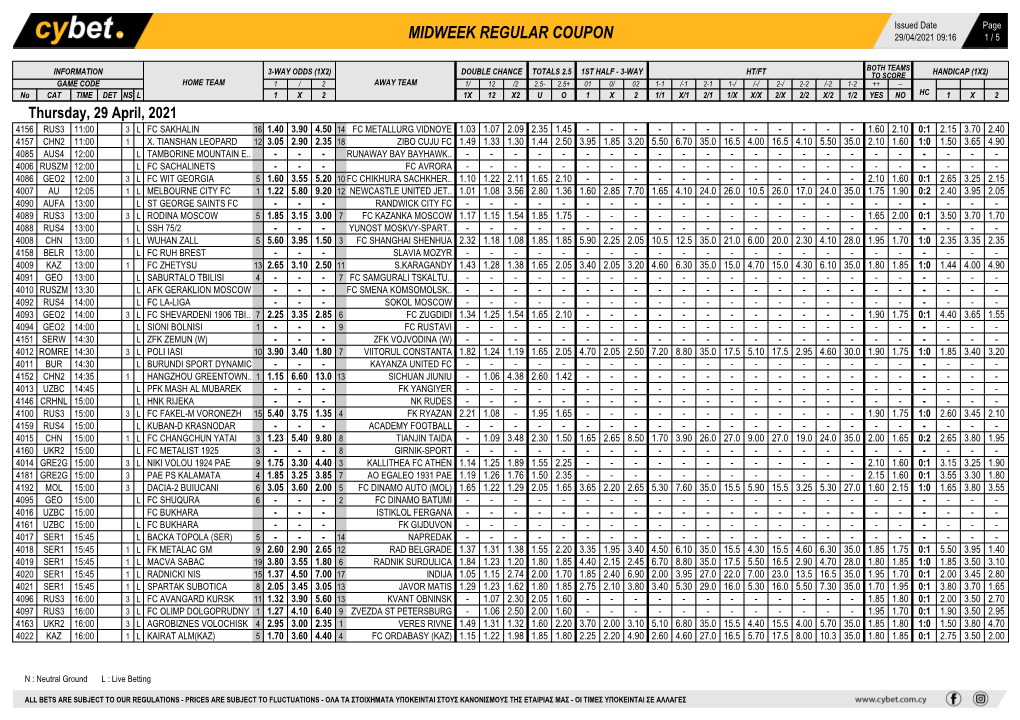 Midweek Regular Coupon 29/04/2021 09:16 1 / 5