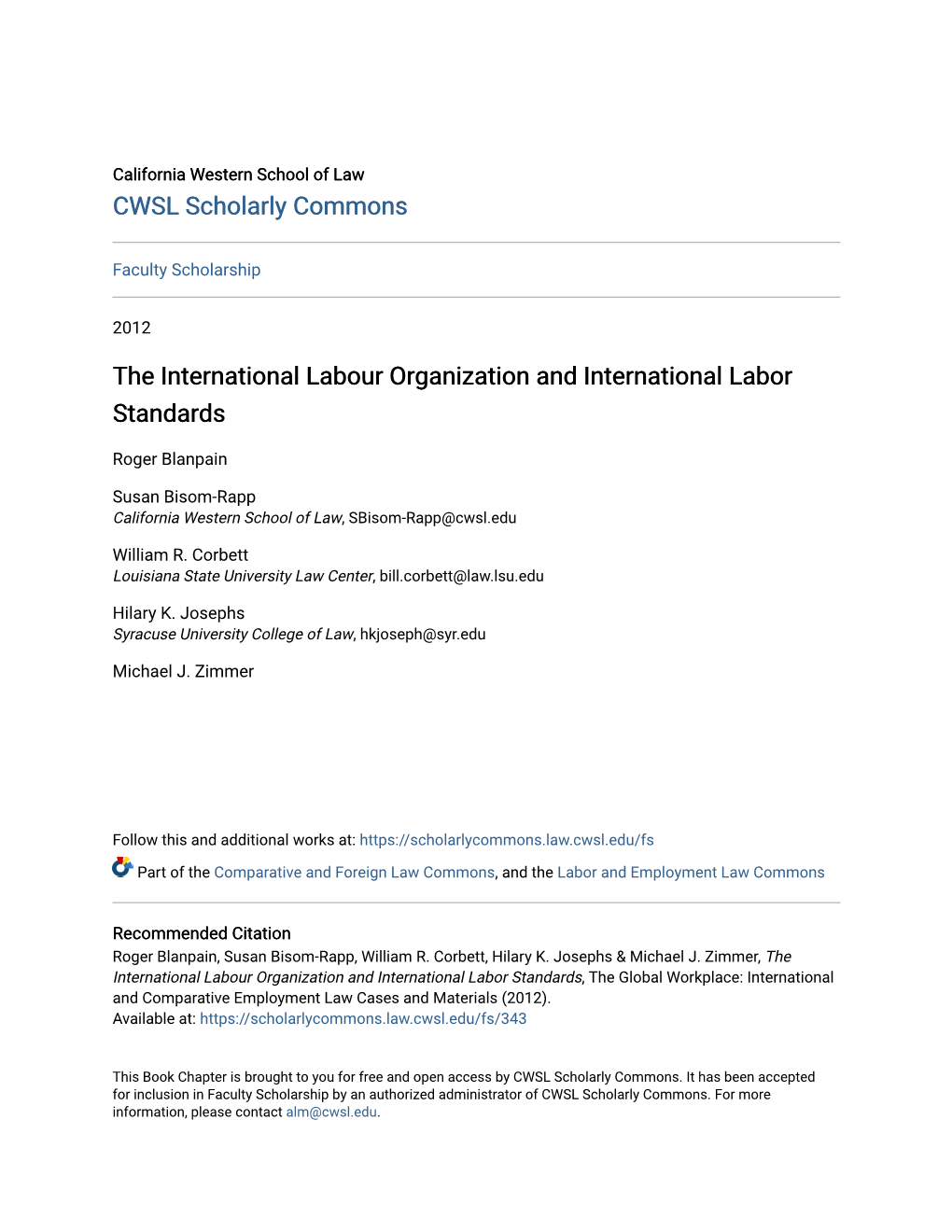 The International Labour Organization and International Labor Standards
