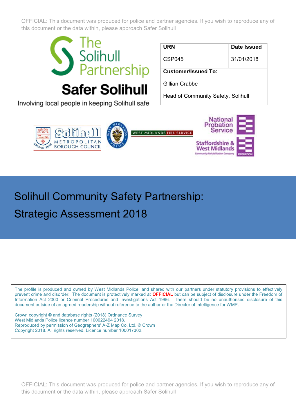 Solihull Community Safety Partnership: Strategic Assessment 2018
