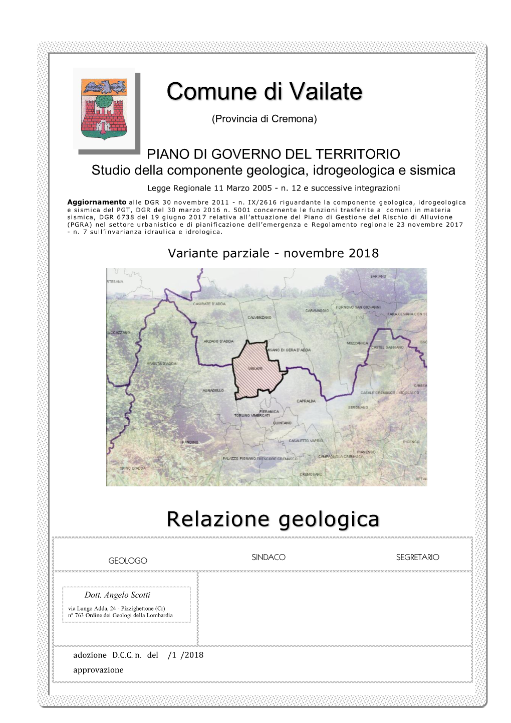 Relazione Geologica E Sismica PGT Comune Di Vailate 2018 Con