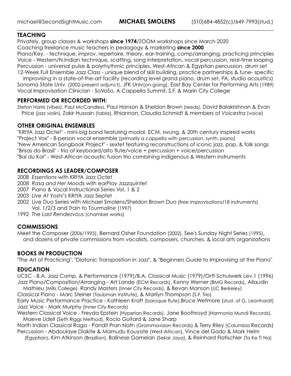 One-Page Jazz RESUME