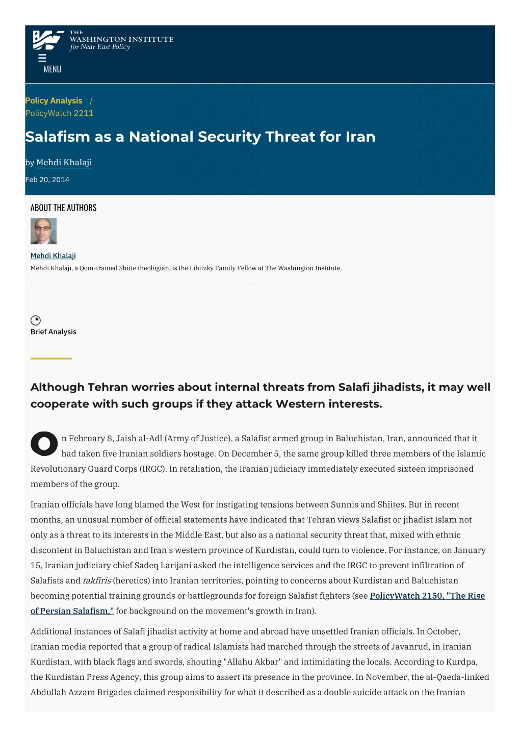 Salafism As a National Security Threat for Iran | the Washington Institute