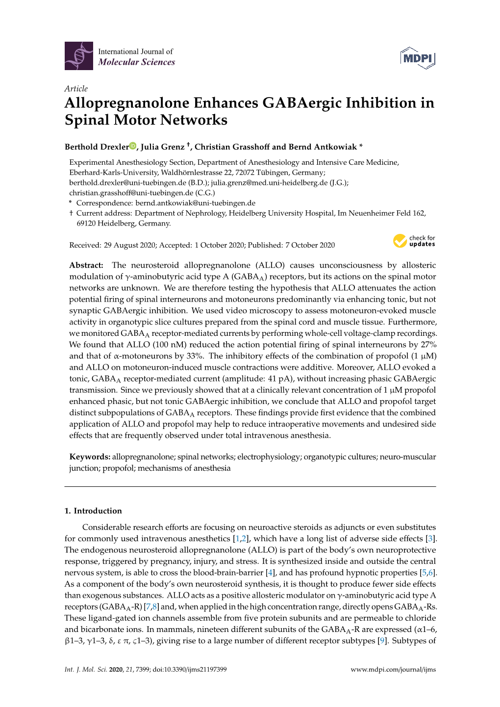 Allopregnanolone Enhances Gabaergic Inhibition in Spinal Motor Networks