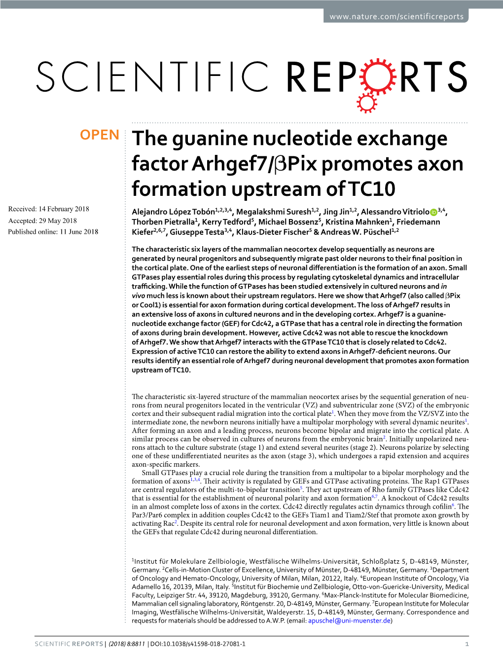 The Guanine Nucleotide Exchange Factor Arhgef7/Βpix Promotes Axon Formation Upstream of TC10