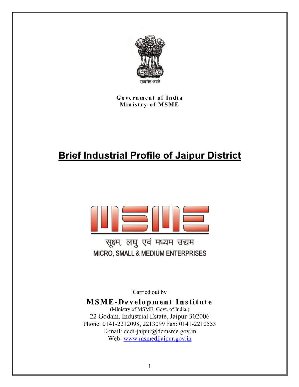 Brief Industrial Profile of Jaipur District