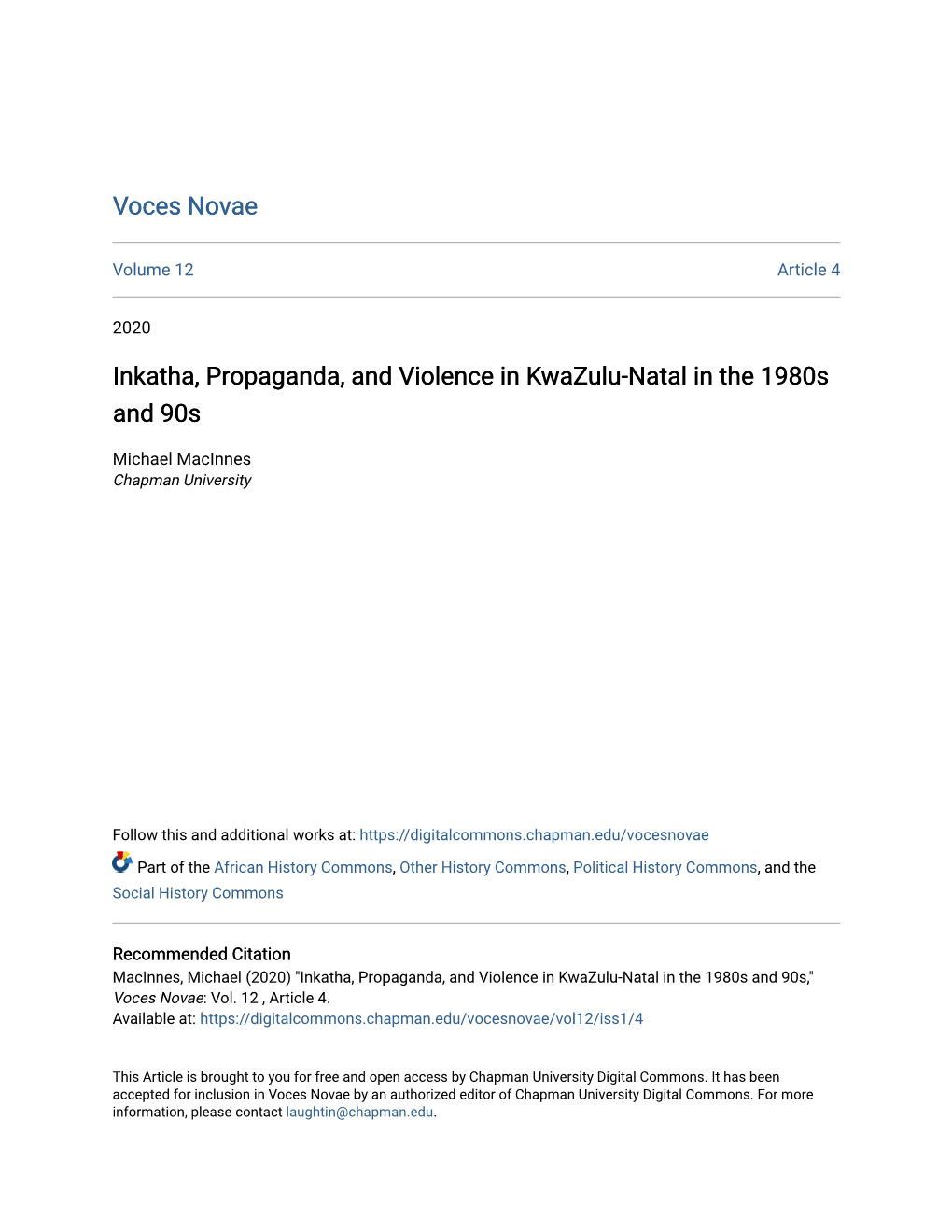 Inkatha, Propaganda, and Violence in Kwazulu-Natal in the 1980S and 90S