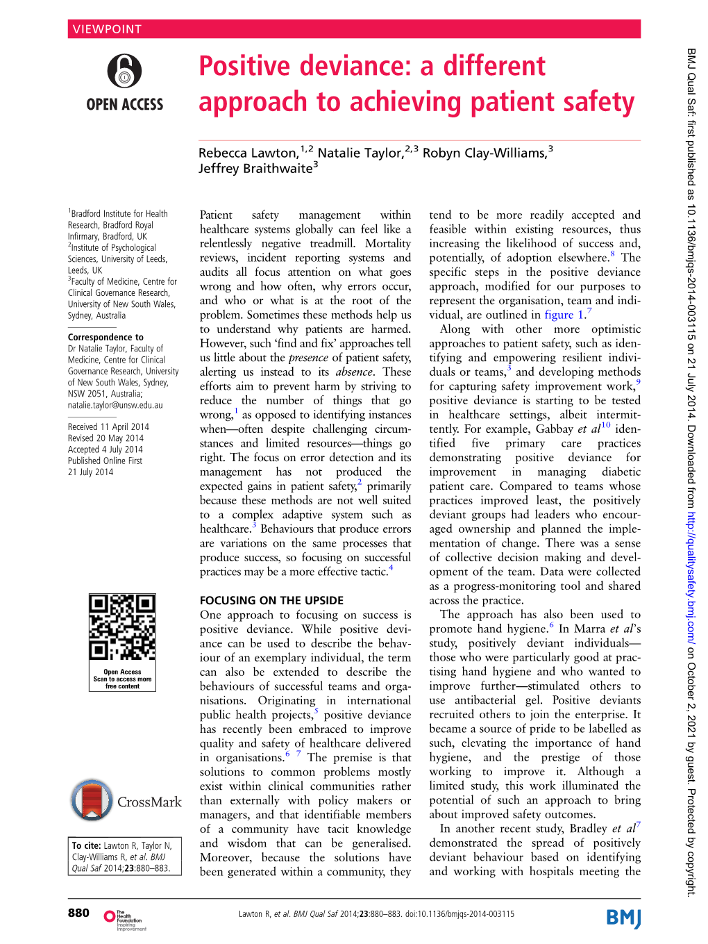 Positive Deviance: a Different Approach to Achieving Patient Safety