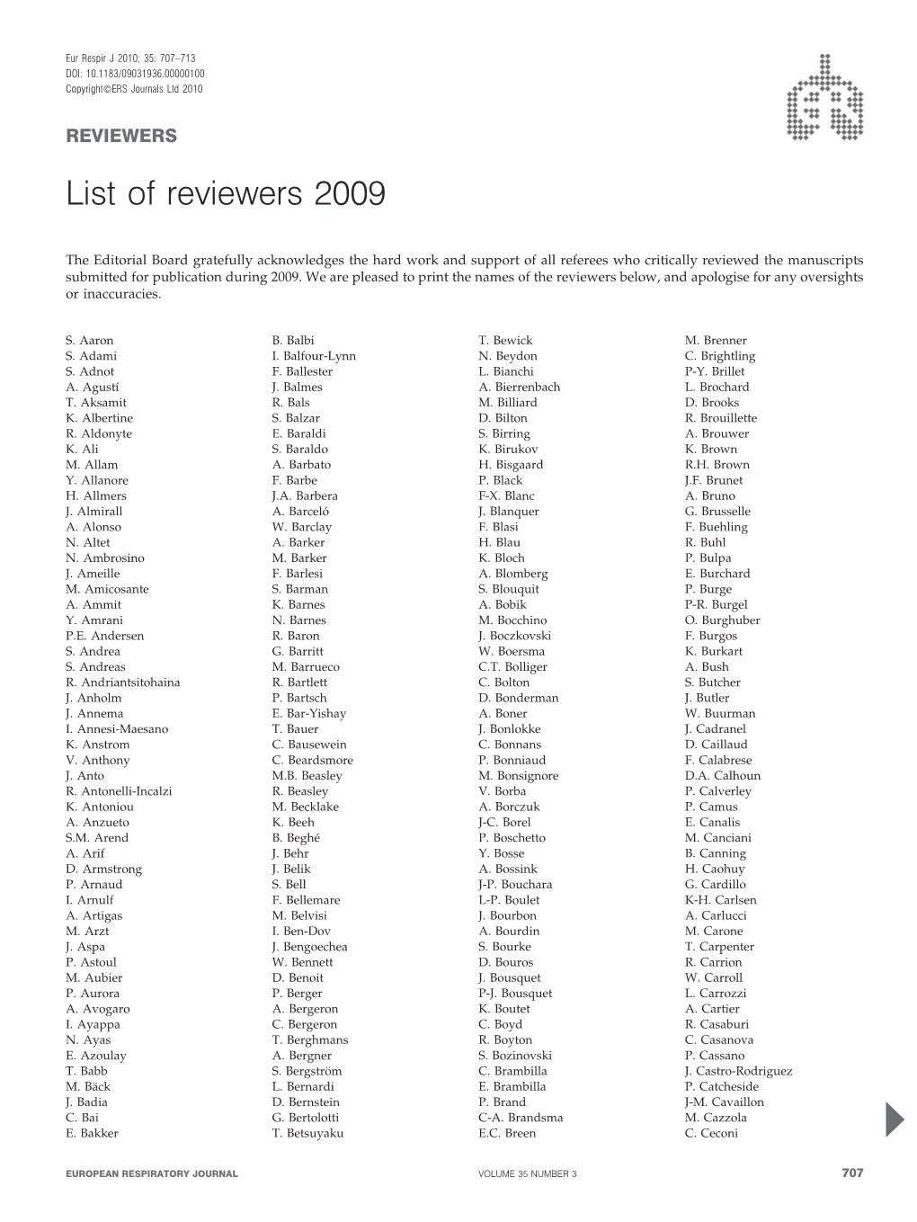 List of Reviewers 2009