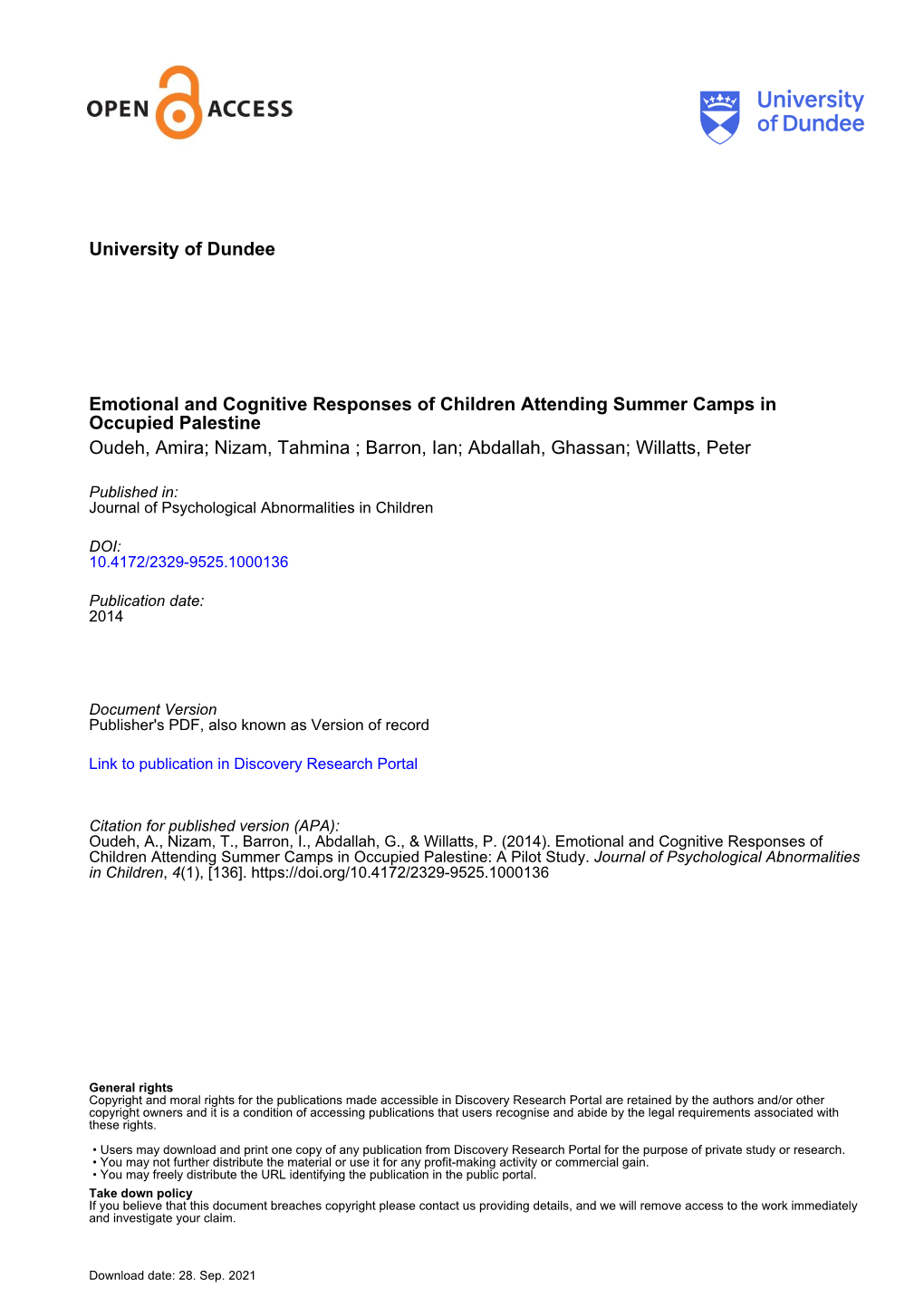 Emotional and Cognitive Responses of Children Attending Summer