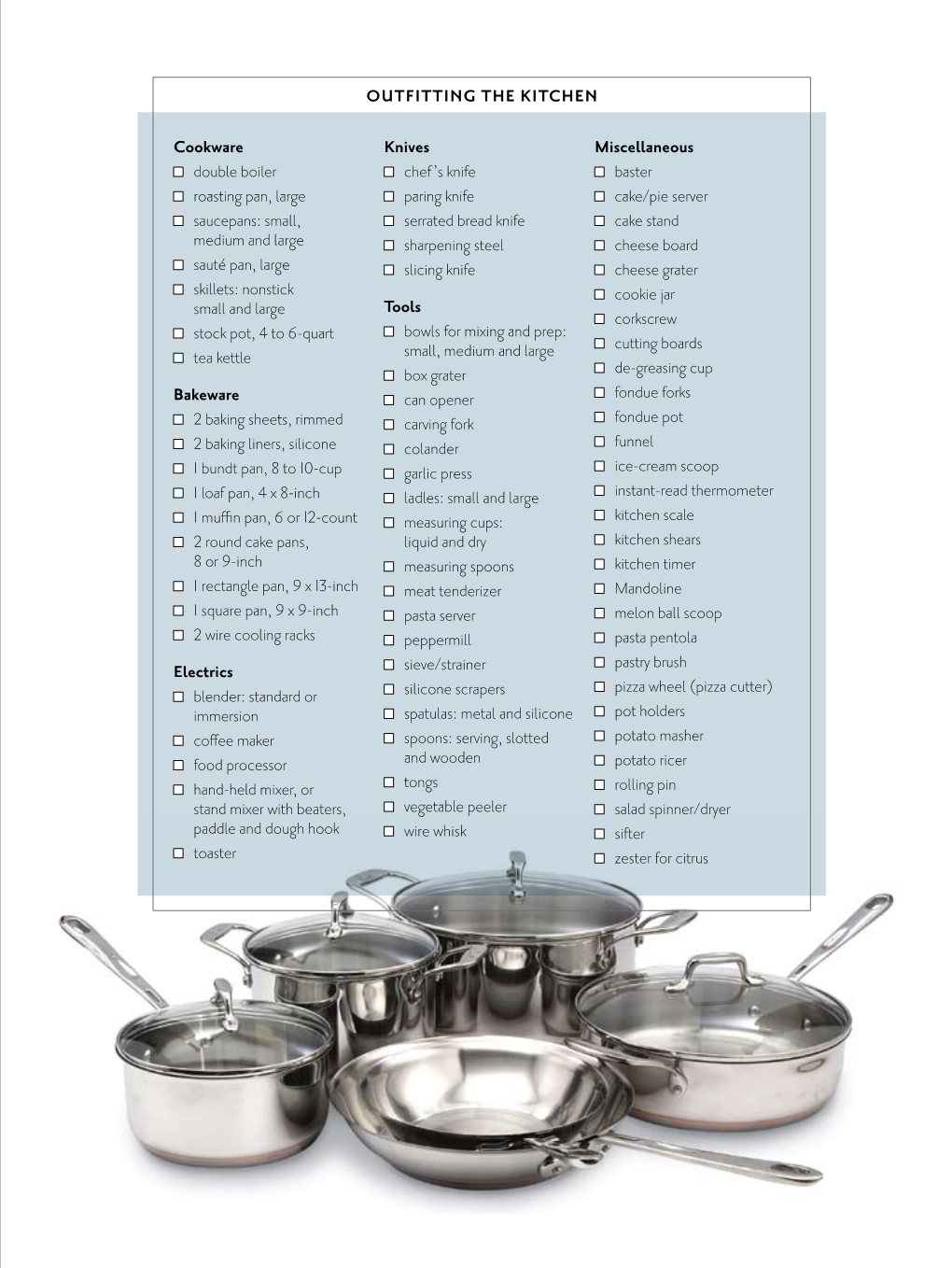 Print Cookware List