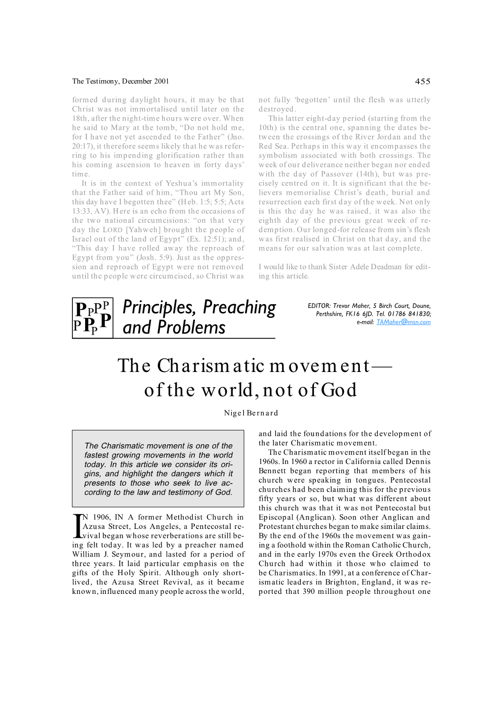 The Charismatic Movement— of the World, Not of God