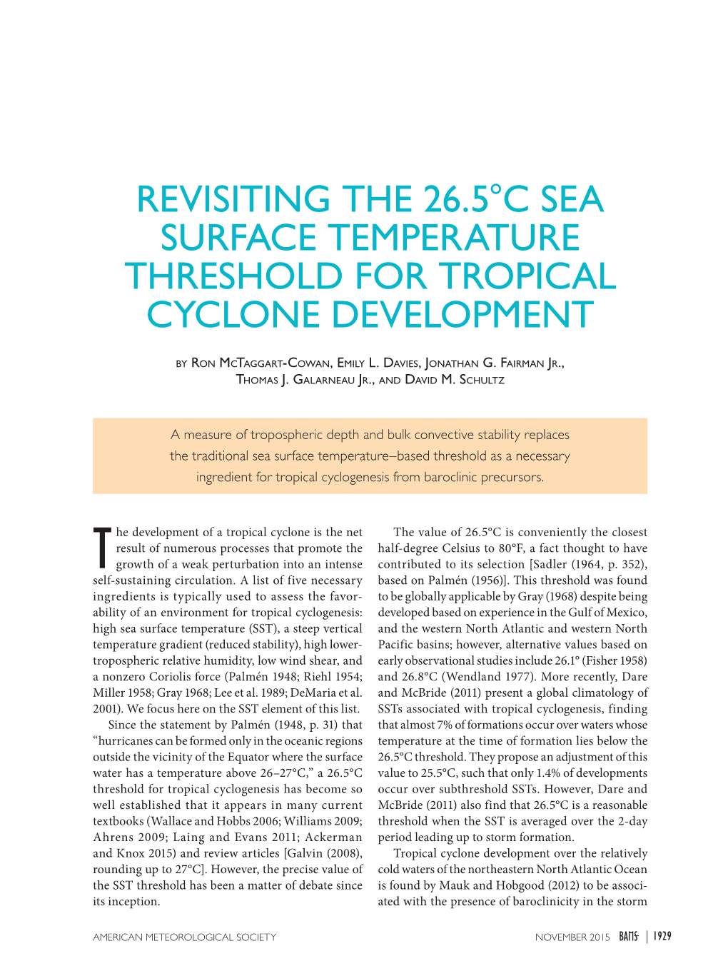 Revisiting the 26.5°C Sea Surface Temperature Threshold for Tropical Cyclone Development