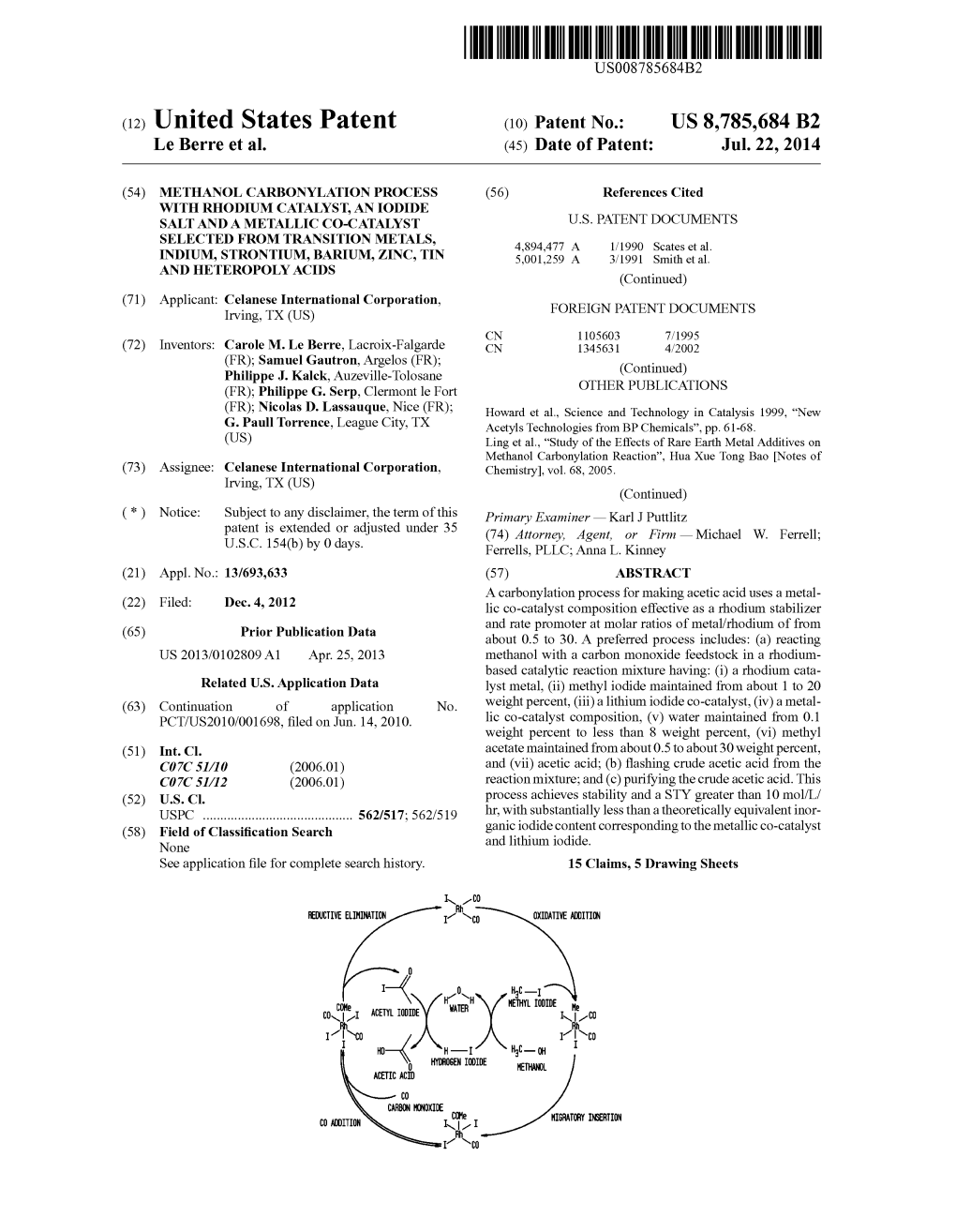 (12) United States Patent (10) Patent No.: US 8,785,684 B2 Le Berre Et Al