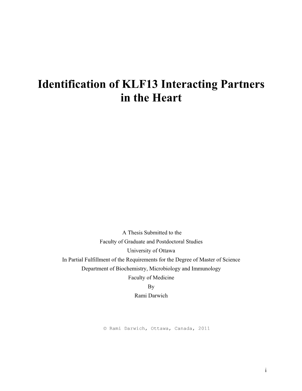 Identification of KLF13 Interacting Partners in the Heart