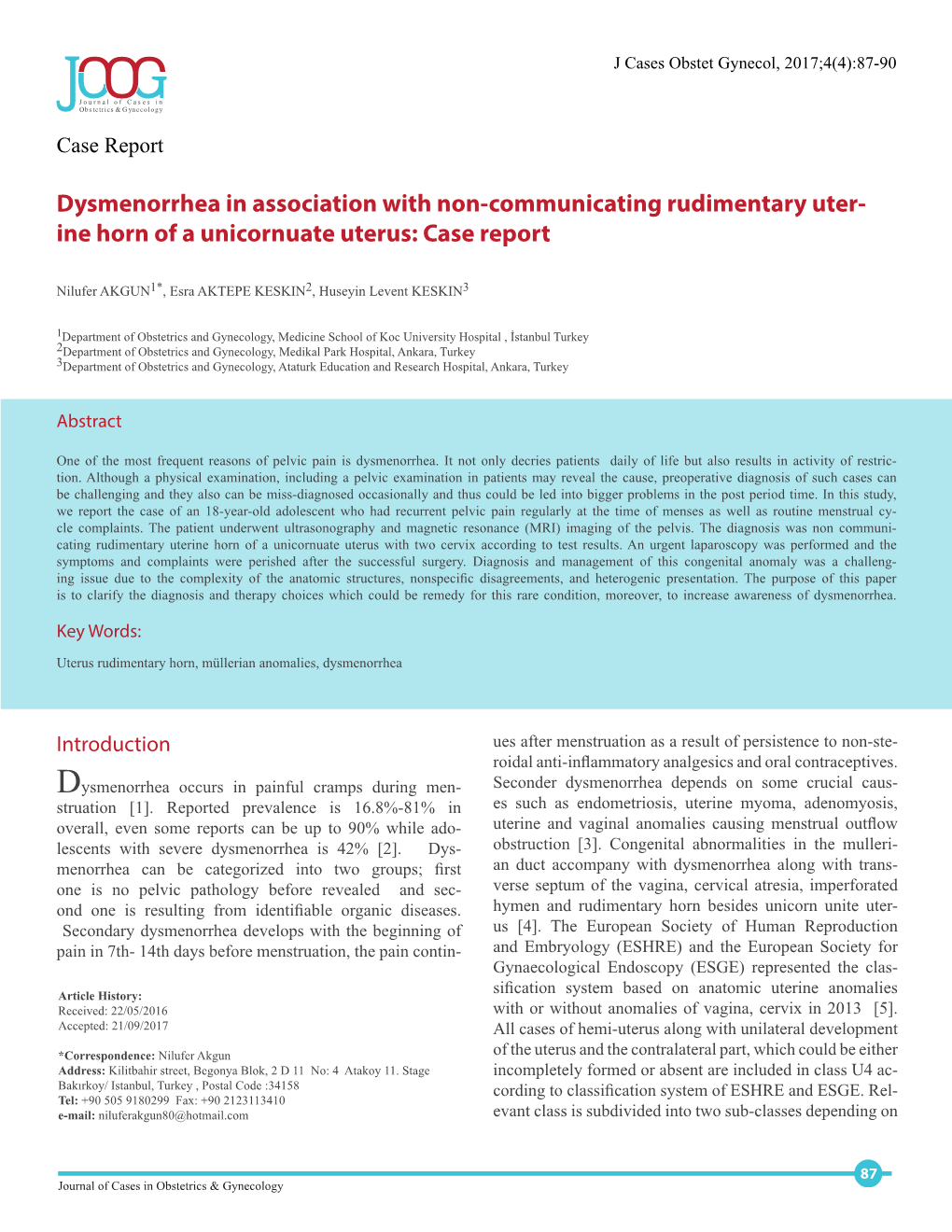 Ine Horn of a Unicornuate Uterus: Case Report