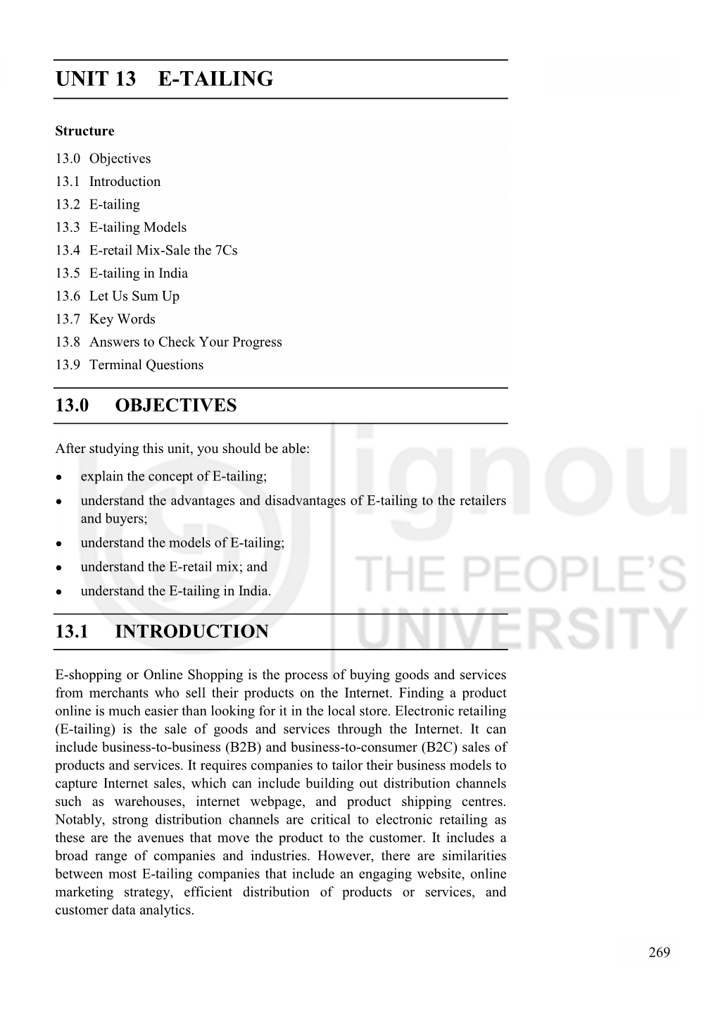 Unit 13 E-Tailing