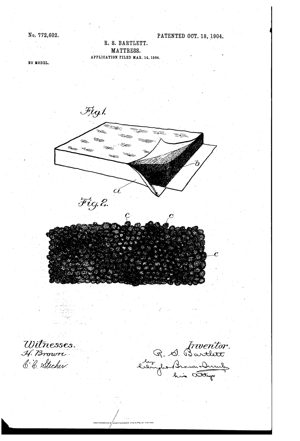 No. 772,602, W PATENTED OCT, 18, 1904, R, S, BARTETT, MATTRESS, APPLICATION FILED MAR, 14, 1904, NO MODE