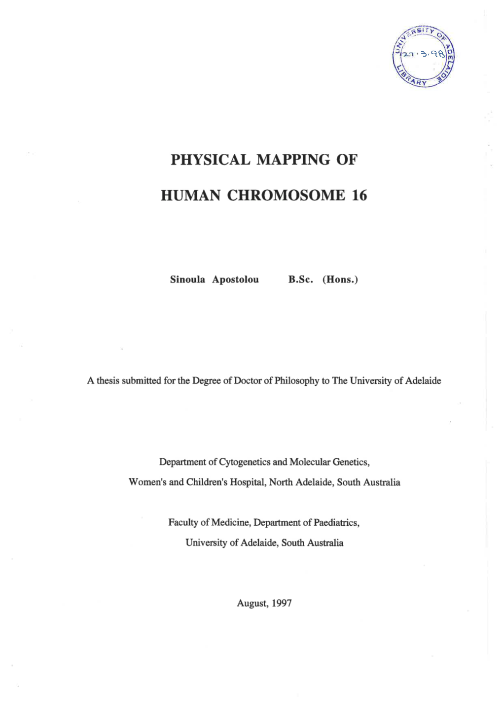 Physical Mapping of Human Chromosome 16