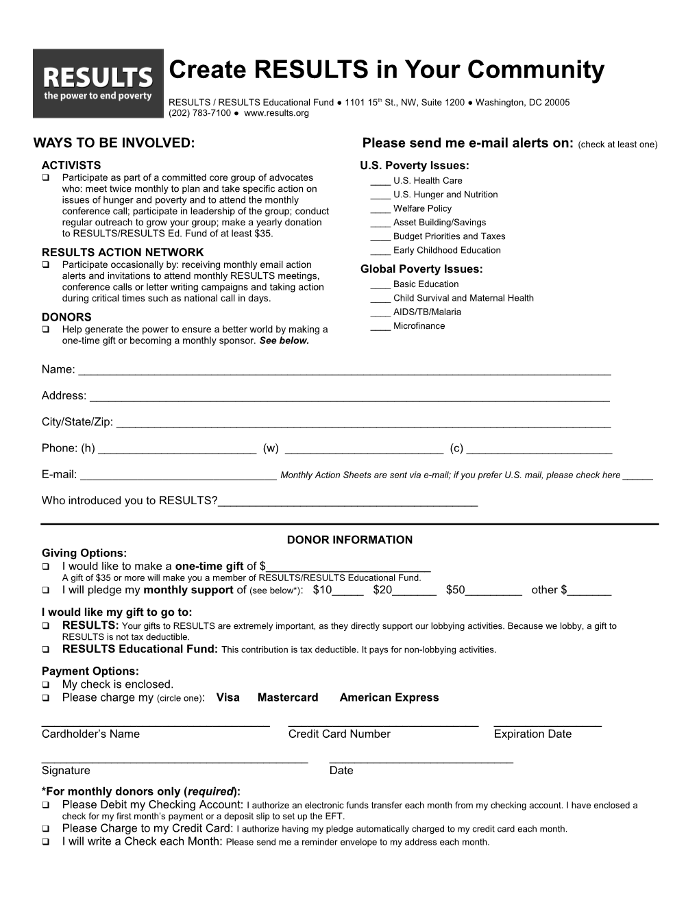 RESULTS Participation Form