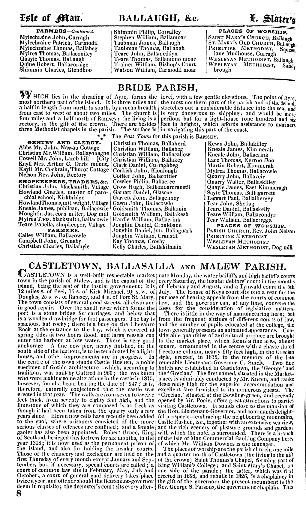 BRIDE PARISH, . CASTLETOWN, Br\LLASALLA and L\:Falew PARISH