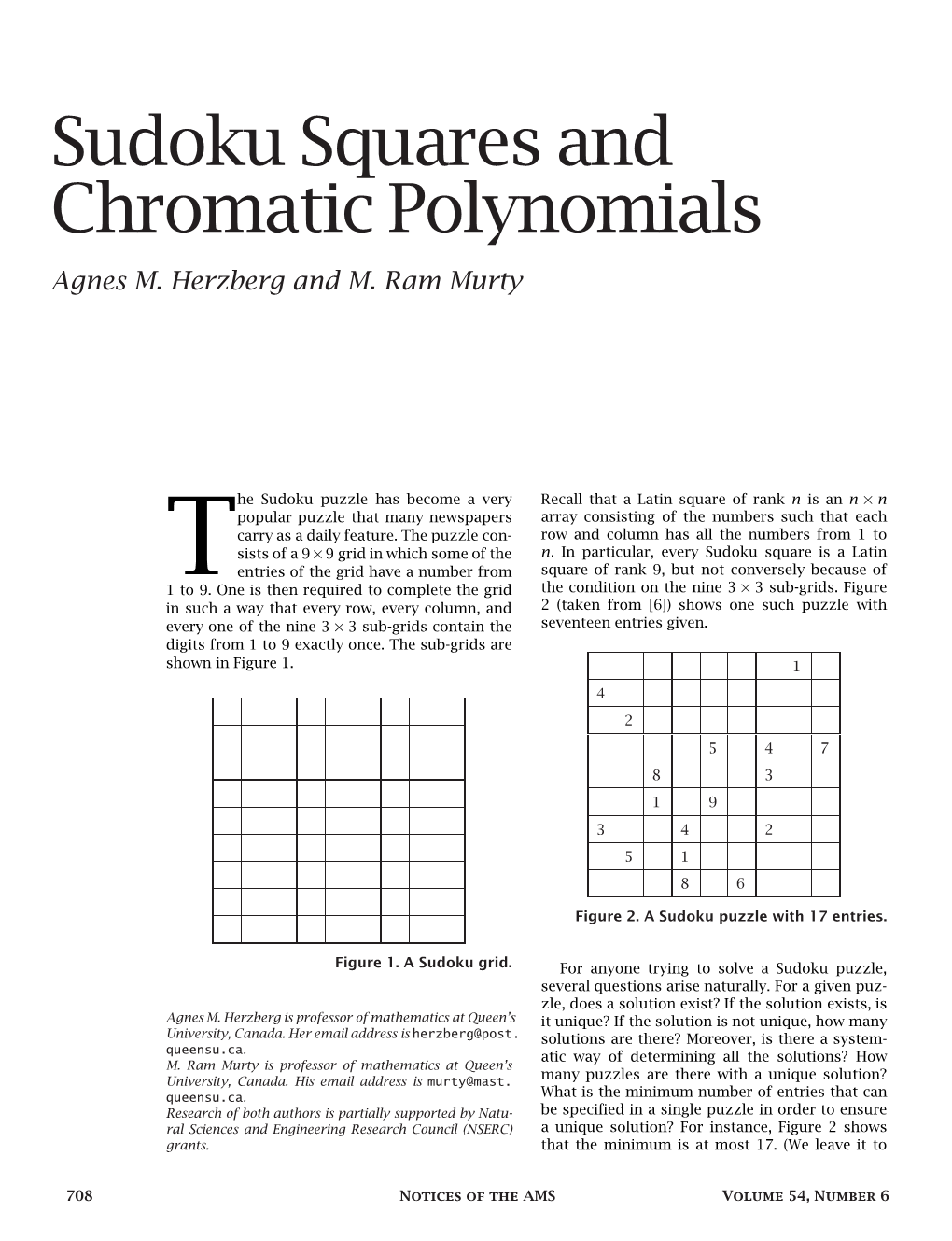 Sudoku Squares and Chromatic Polynomials Agnes M