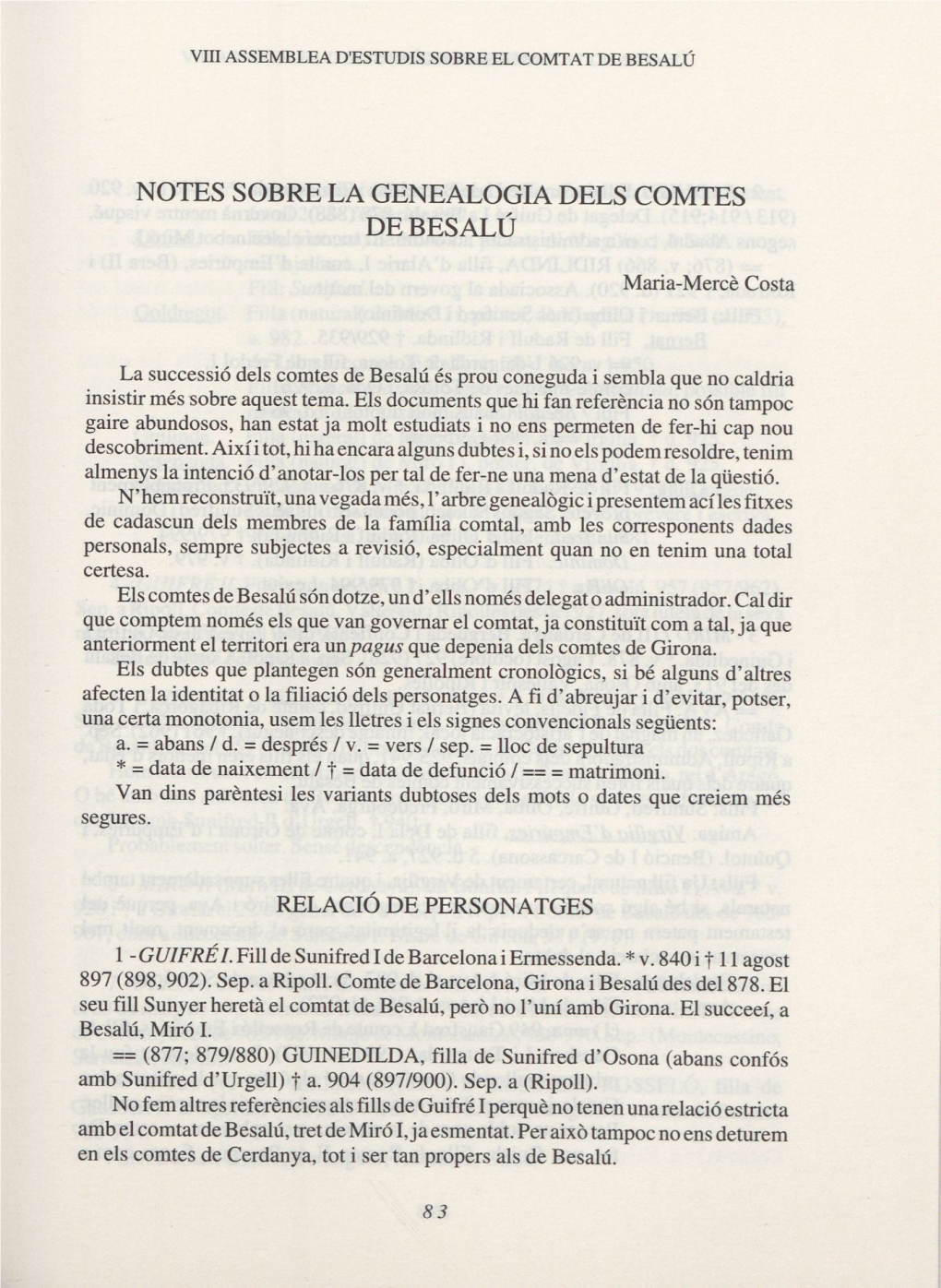 Notes Sobre La Genealogia Dels Comtes De Besalú