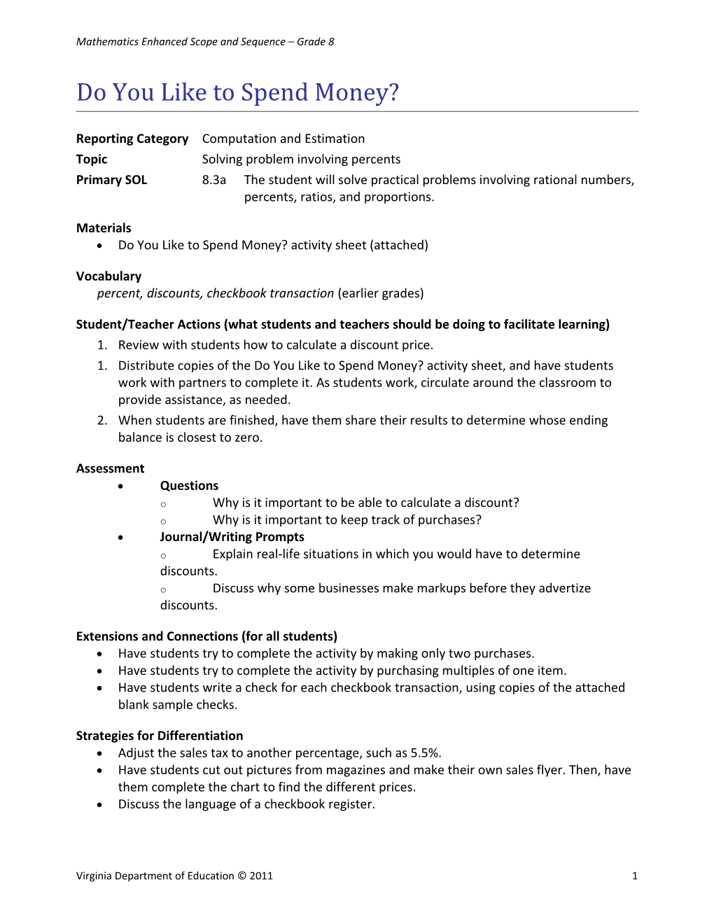 Mathematics Enhanced Scope and Sequence Grade 8