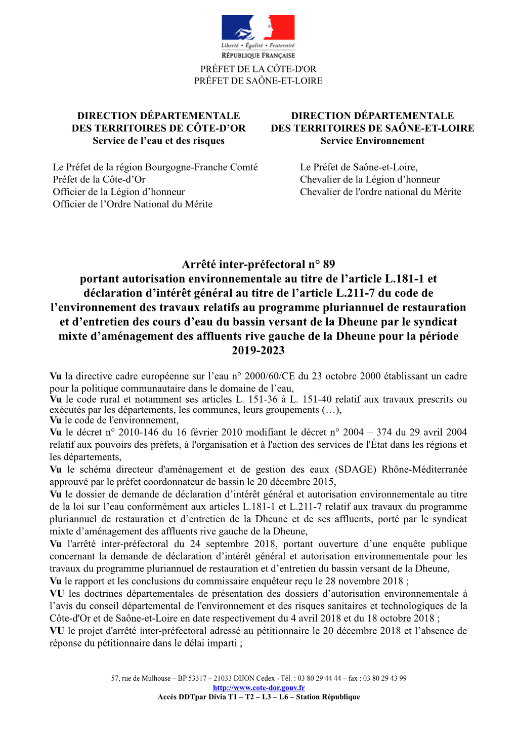 Arrete Interprefectoral V3 DIG Dheune