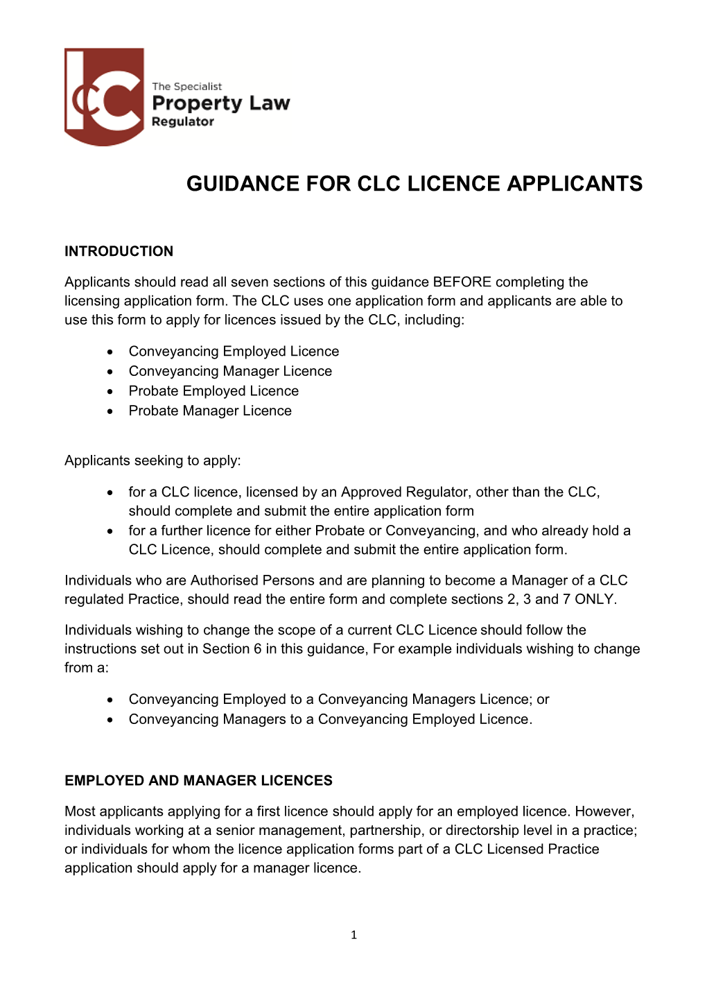 Guidance for Clc Licence Applicants