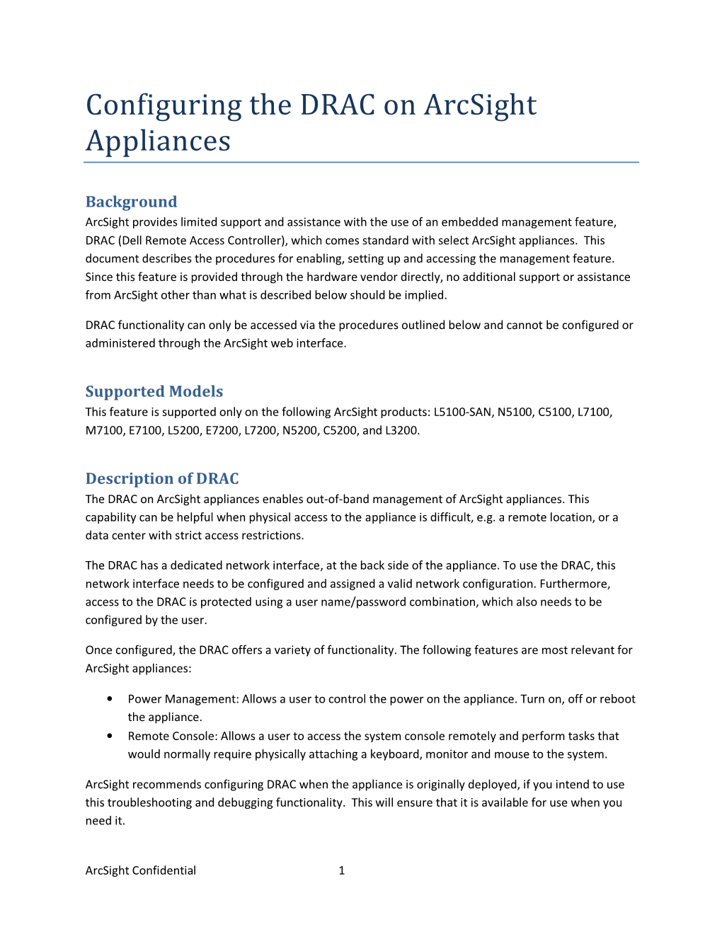Configuring the DRAC on Arcsight Appliances